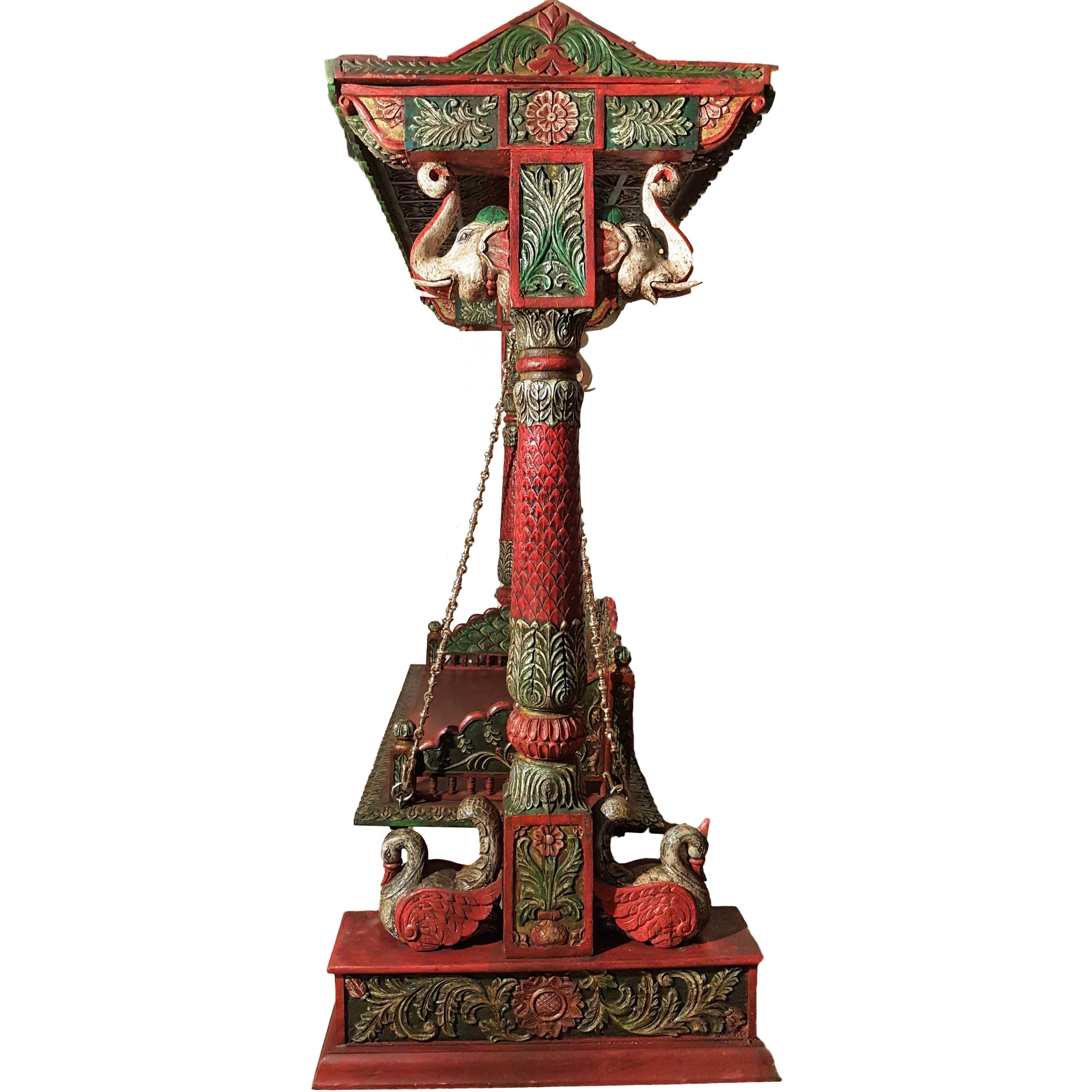 Carved Elephant & Peacock Multicolor Wooden Carved Royal Swing Set / Indoor Jhula