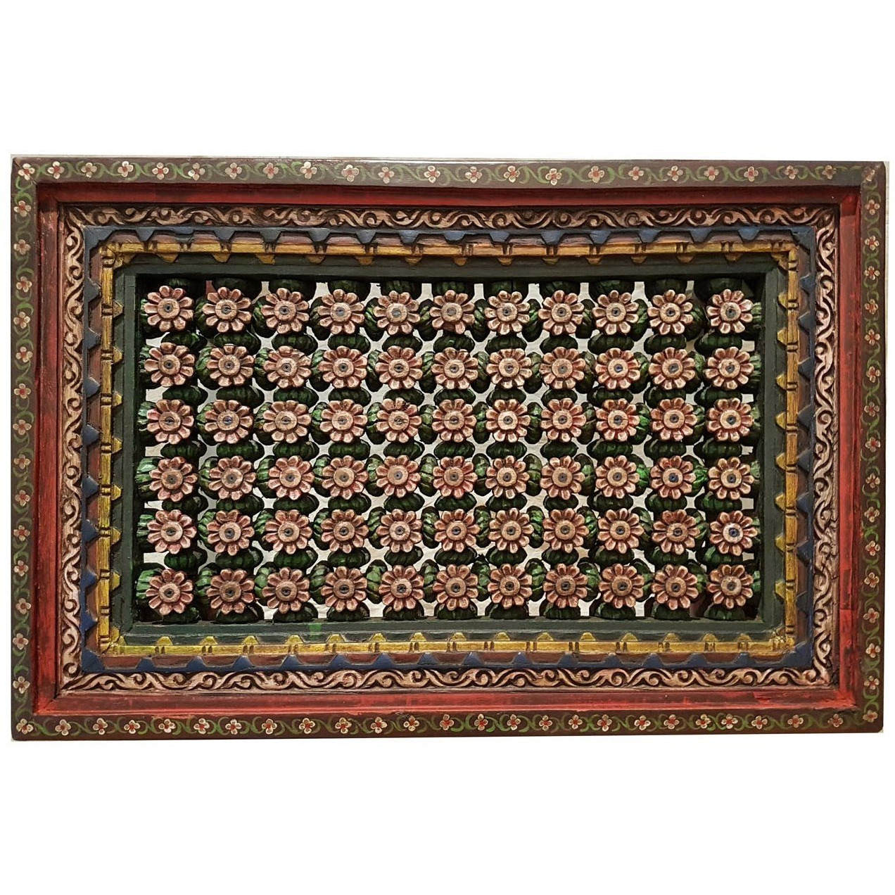 Carved Flowers Handmade Wooden Coffee Table