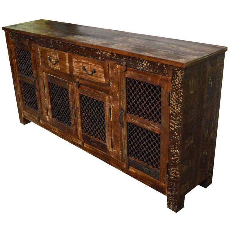 Reclaimed Wood Rustic Sideboard Buffet Table with Iron Grill