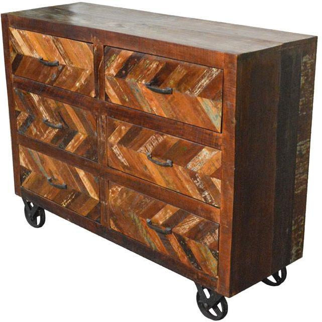 Reclaimed Industrial Sideboard Buffet Table on Iron Wheels