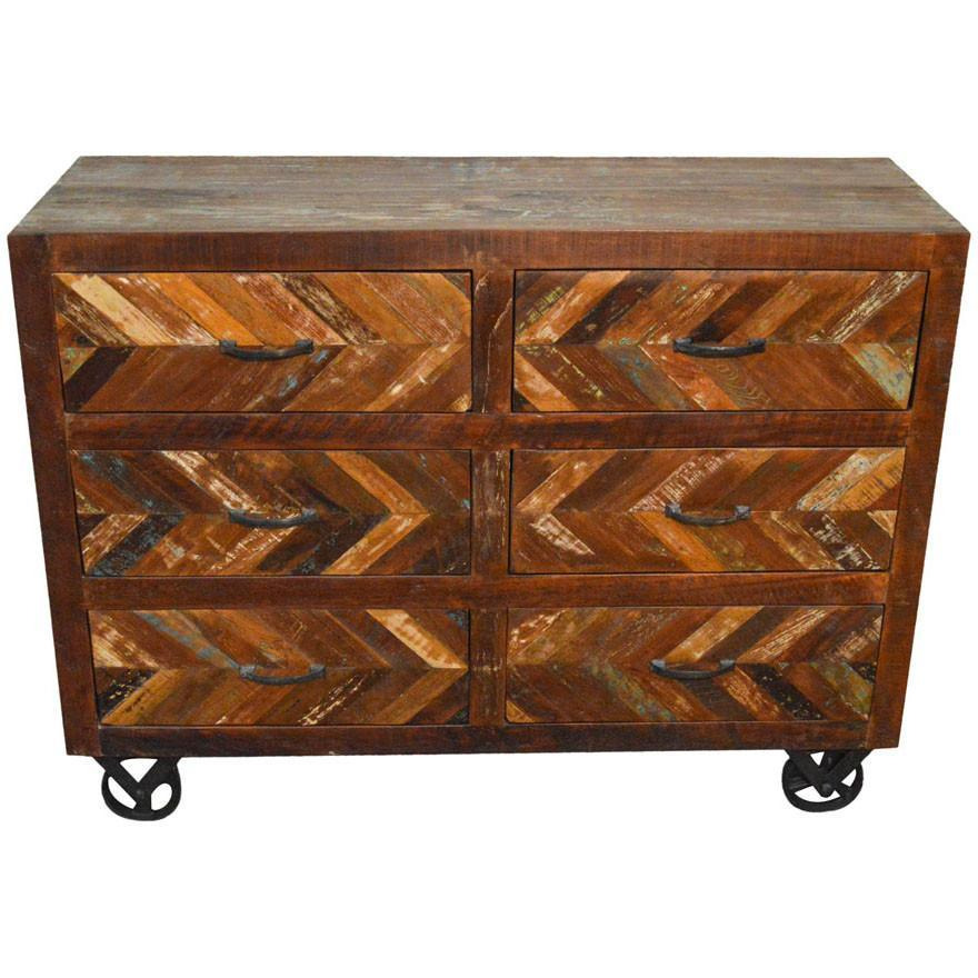 Reclaimed Industrial Sideboard Buffet Table on Iron Wheels