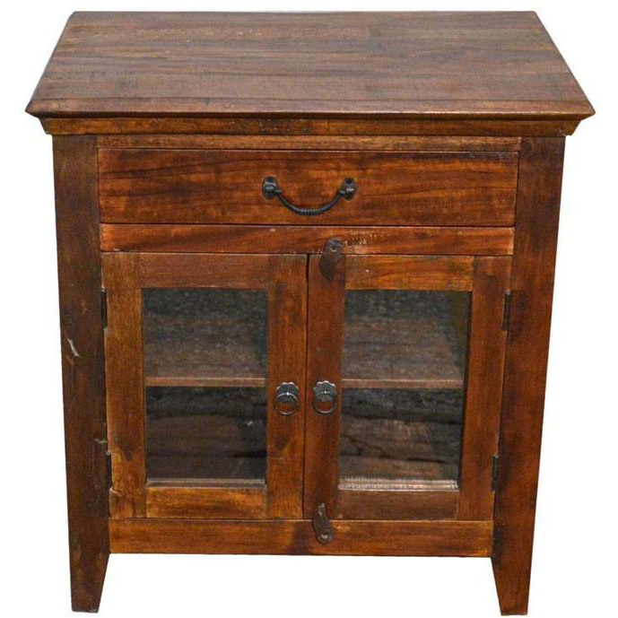 Reclaimed  Rustic Floor Storage Cabinet Table with Glass Doors