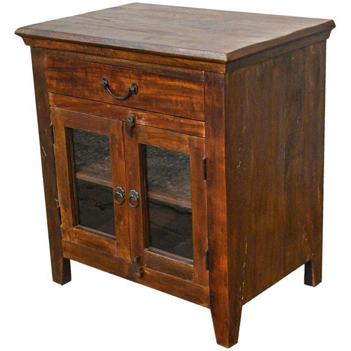 Reclaimed  Rustic Floor Storage Cabinet Table with Glass Doors