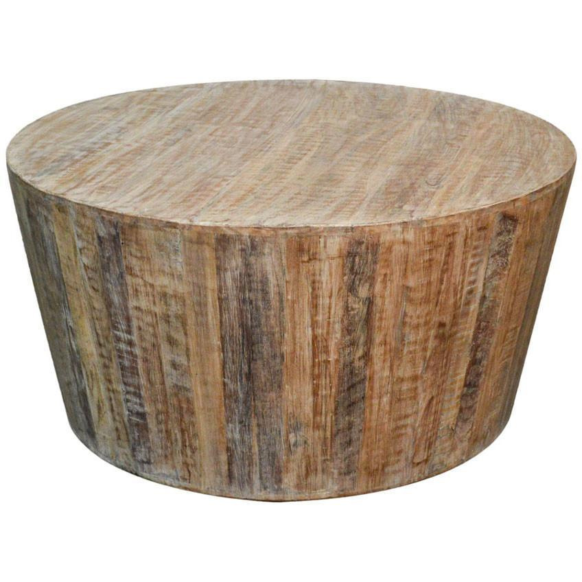 Distressed White Reclaimed Round Tapered Sides Coffee Table