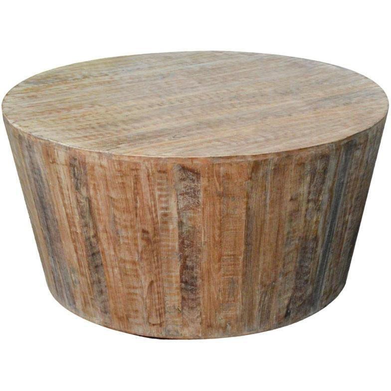Distressed White Reclaimed Round Tapered Sides Coffee Table