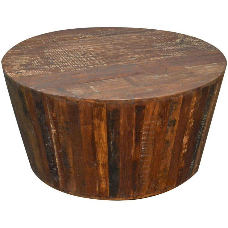 Reclaimed Barrel 42  Round Tapered Sides Rustic Coffee Table