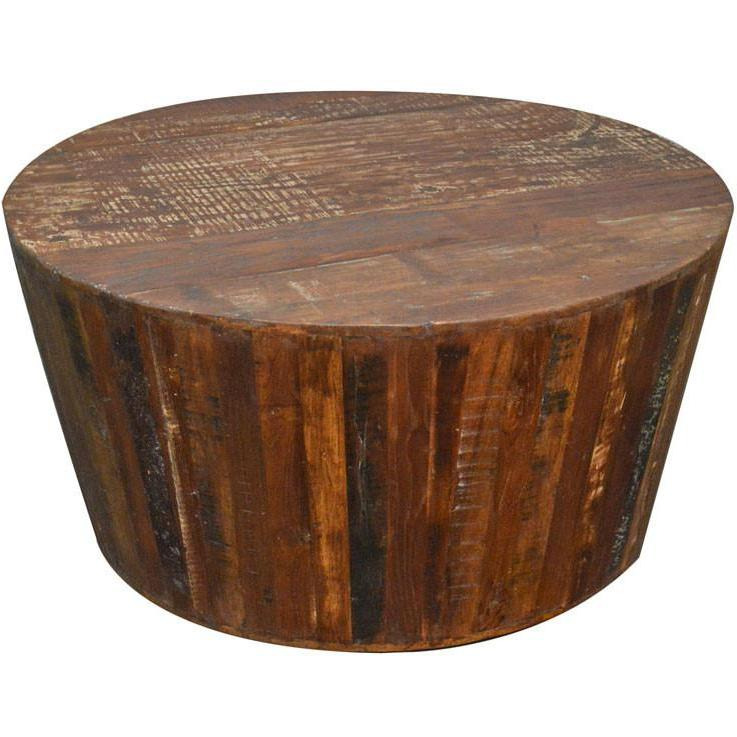 Reclaimed Barrel 36  Round Tapered Sides Rustic Coffee Table