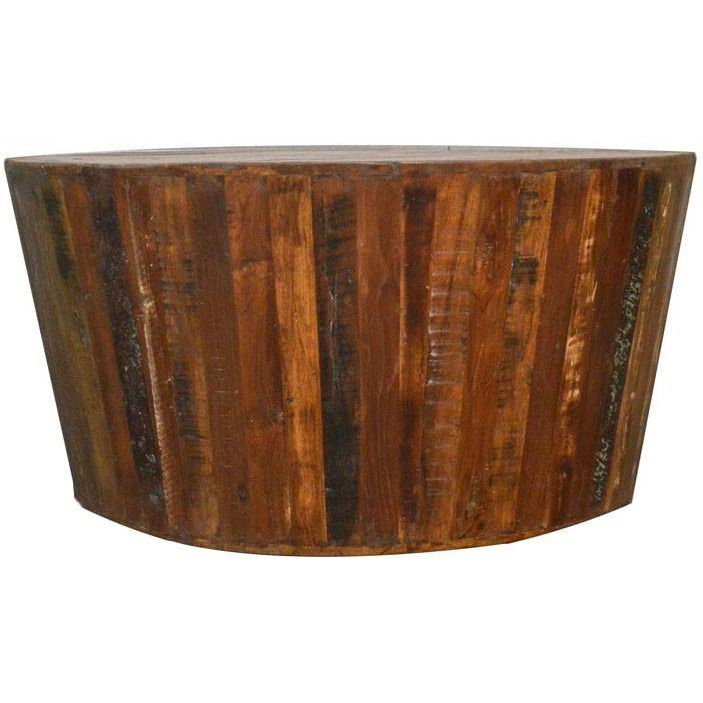 Reclaimed Barrel 36  Round Tapered Sides Rustic Coffee Table