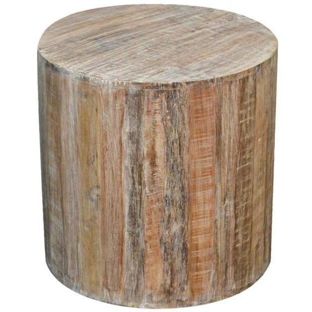 Distressed White Reclaimed Wood Antique Style Round Stool  Side Table