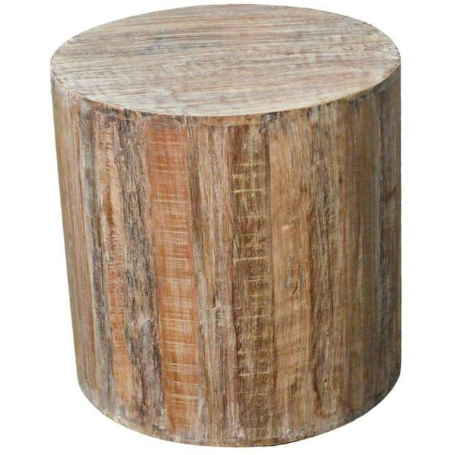 Distressed White Reclaimed Wood Antique Style Round Stool  Side Table