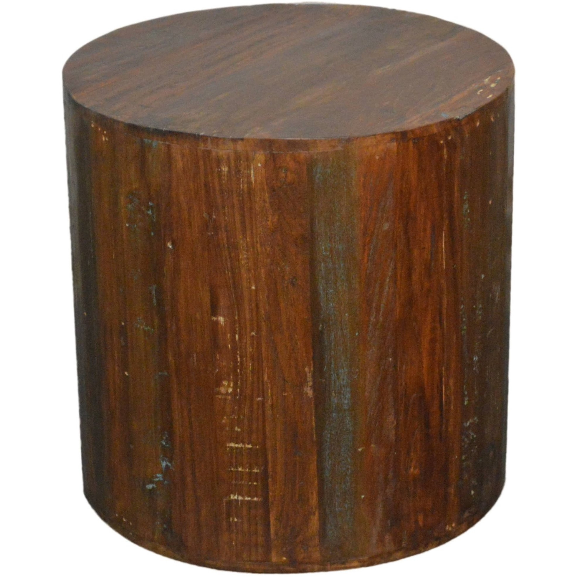 Reclaimed Wood Round Stool Side Table