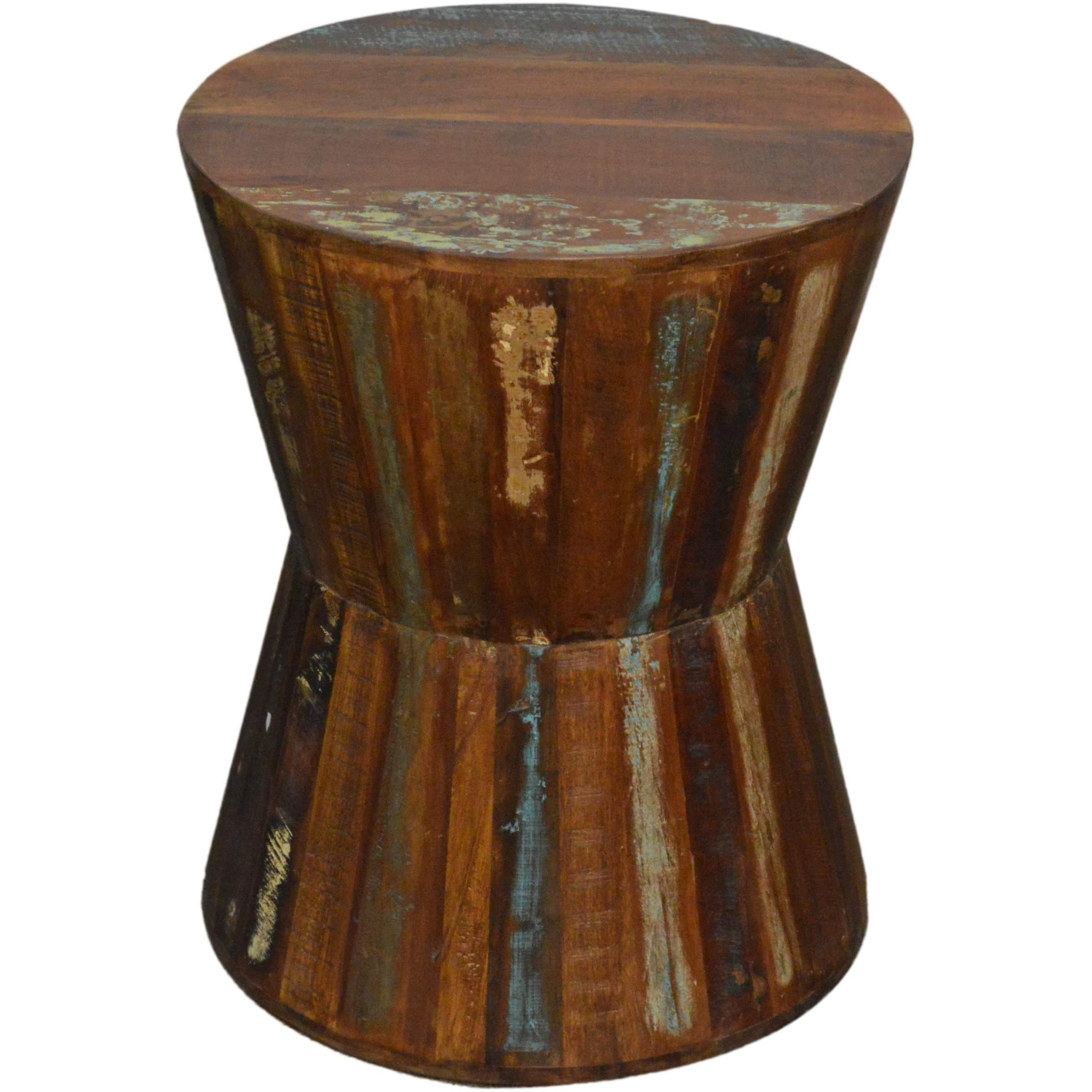 Reclaimed Wood Hourglass Side Table Stool
