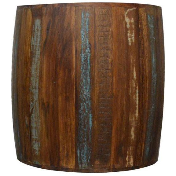 Reclaimed Wood Rustic Drum Barrel Style Side Table Stool