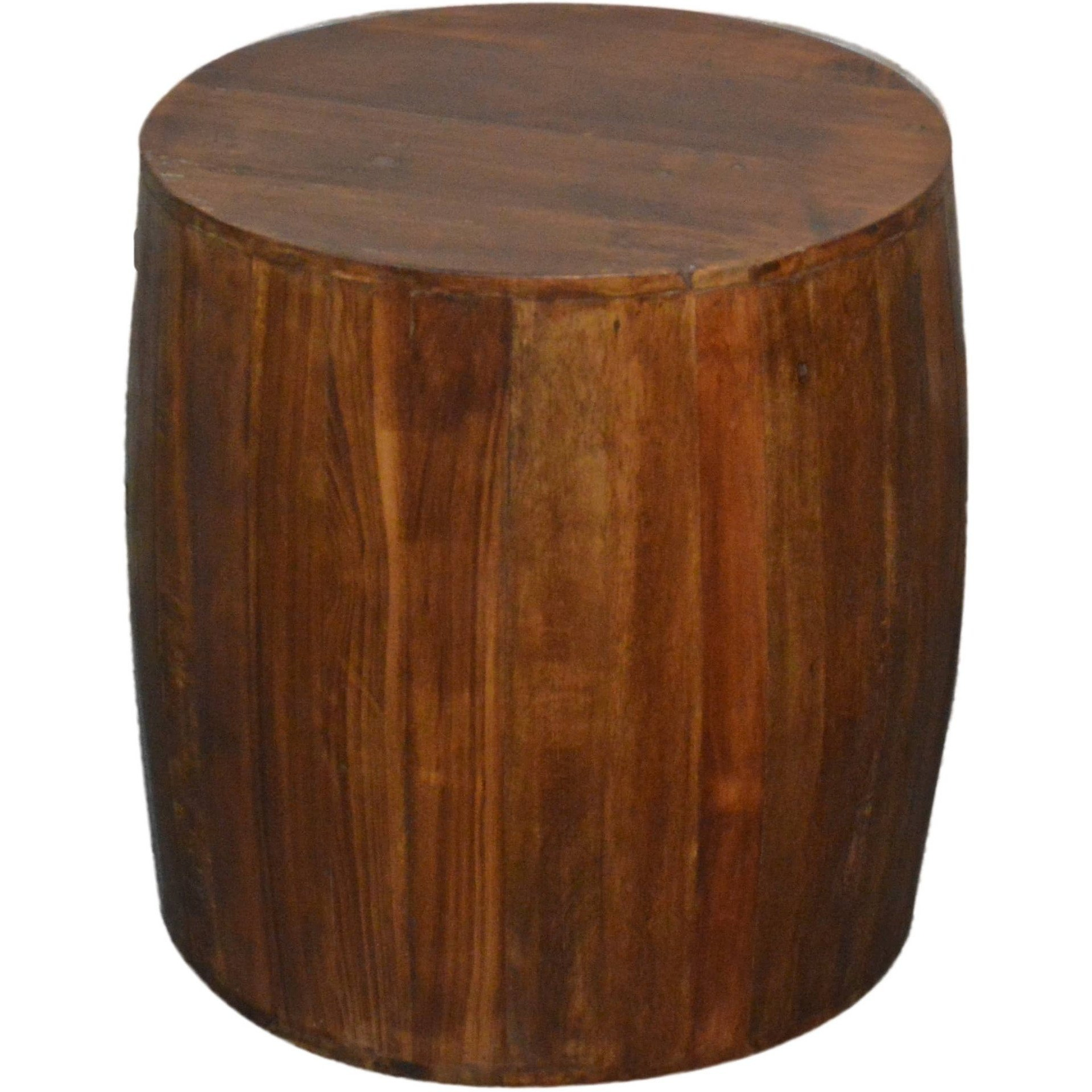 Reclaimed Wood Drum Barrel Style Side Table Stool