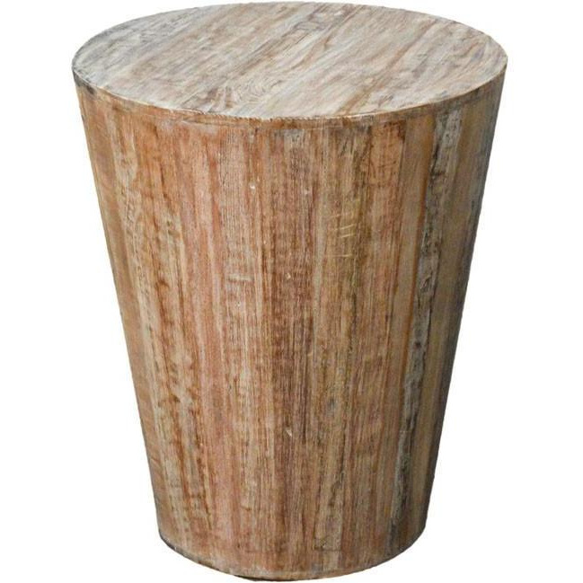 Distressed White Rustic Reclaimed Round Stool End Table