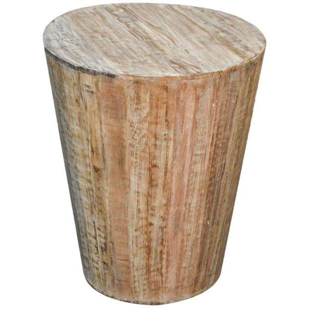 Distressed White Rustic Reclaimed Round Stool End Table