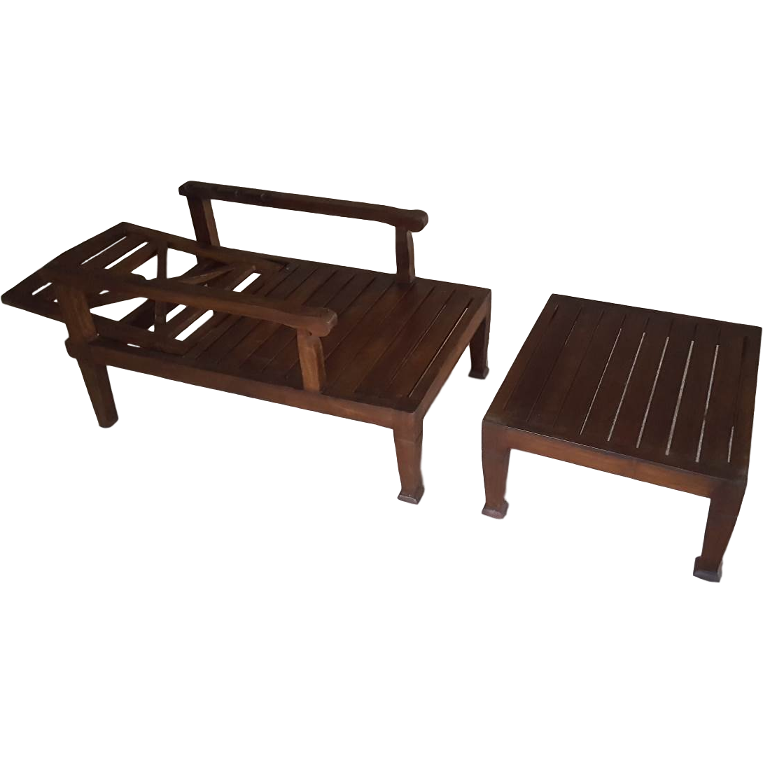 Teak Wood Reclining Luxury Lounger With Ottoman
