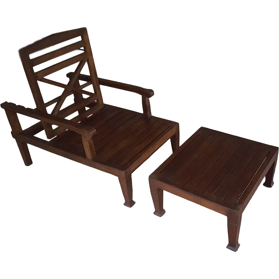 Teak Wood Reclining Luxury Lounger With Ottoman