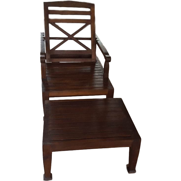 Teak Wood Reclining Luxury Lounger With Ottoman