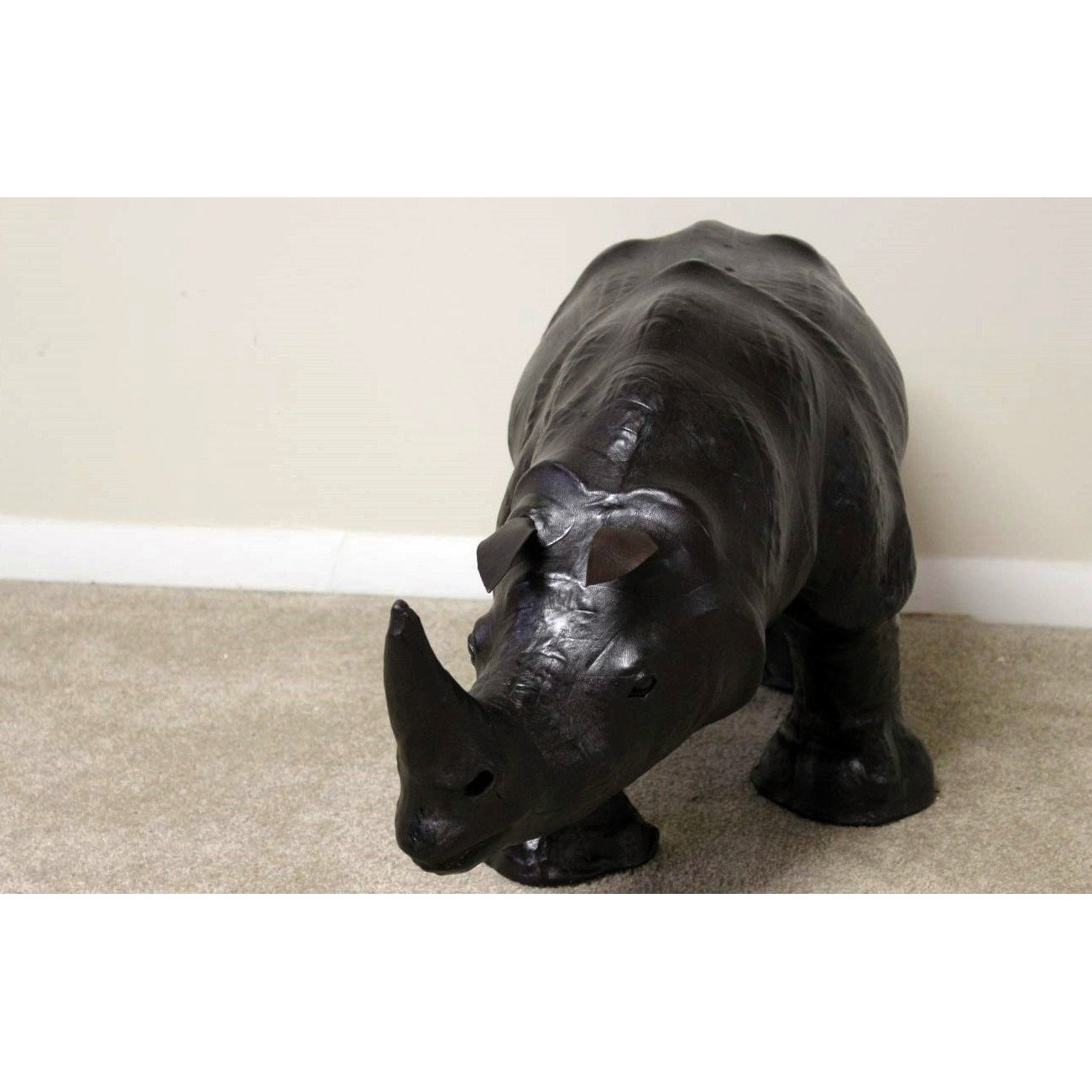 Handmade Paper Mache Big Rhino Leather Figurine