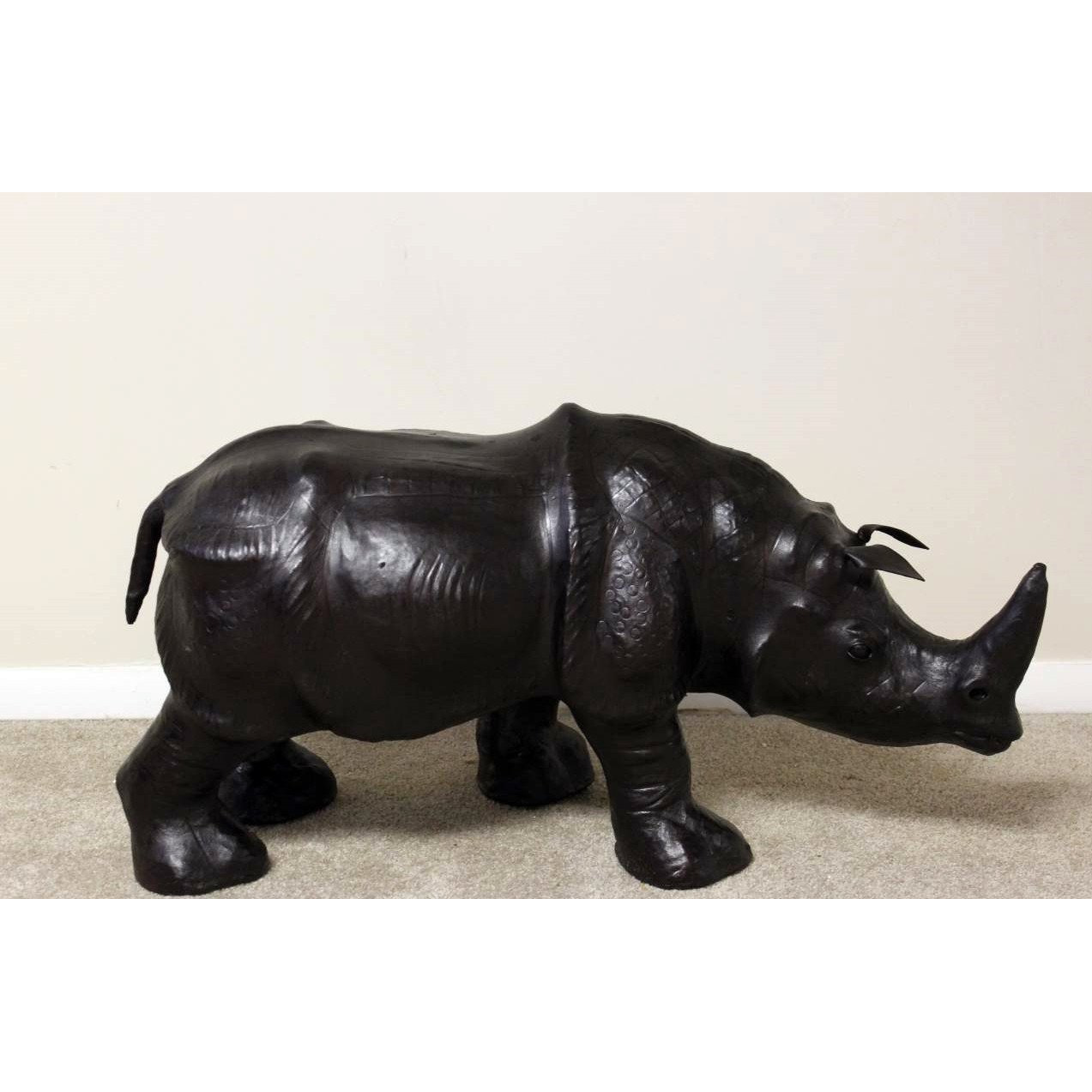 Handmade Paper Mache Big Rhino Leather Figurine