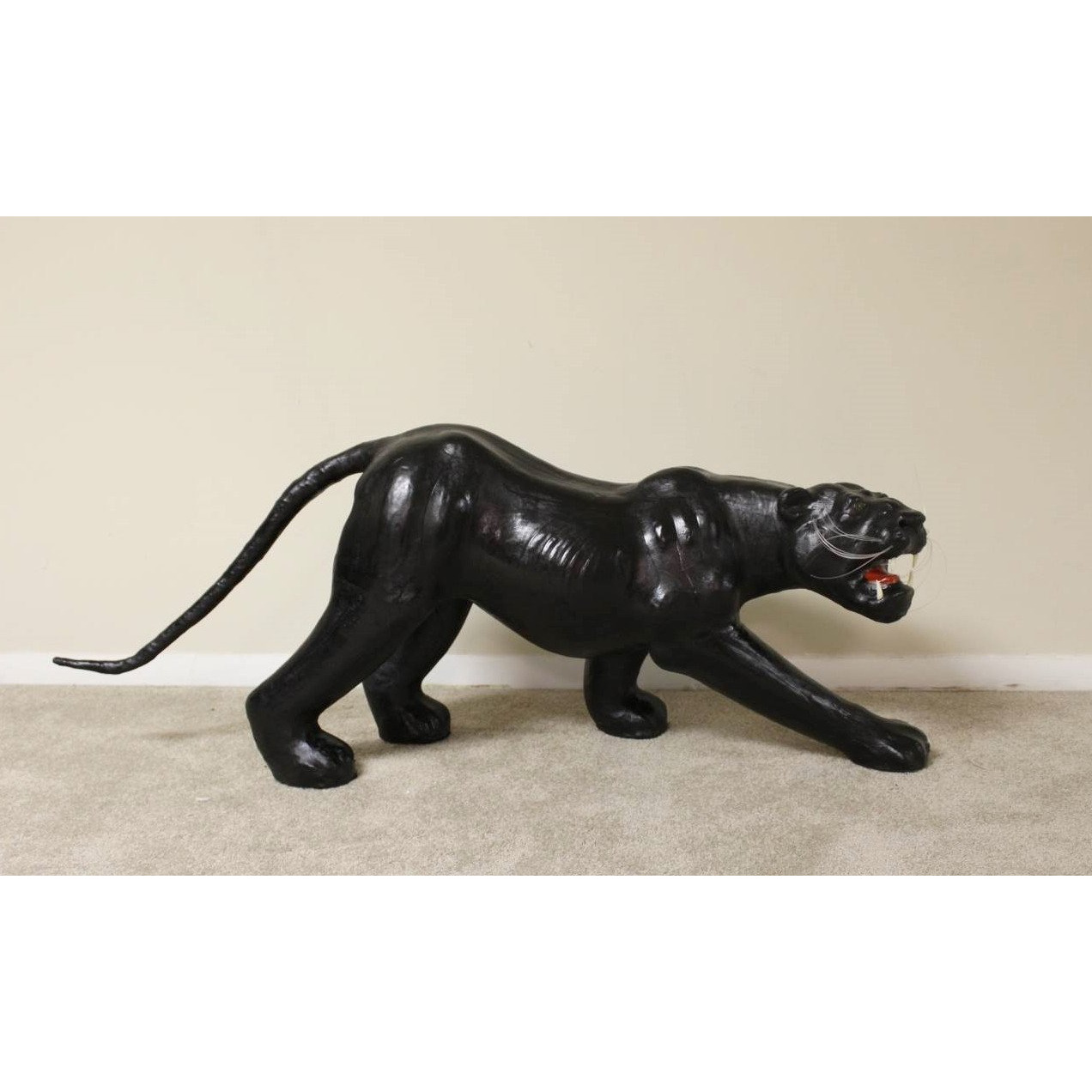 Handmade Paper Mache Big Panther Leather Figurine