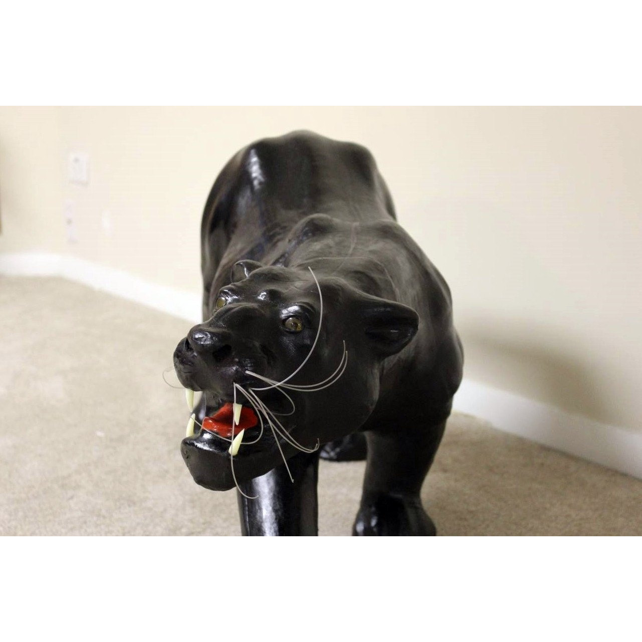 Handmade Paper Mache Big Panther Leather Figurine