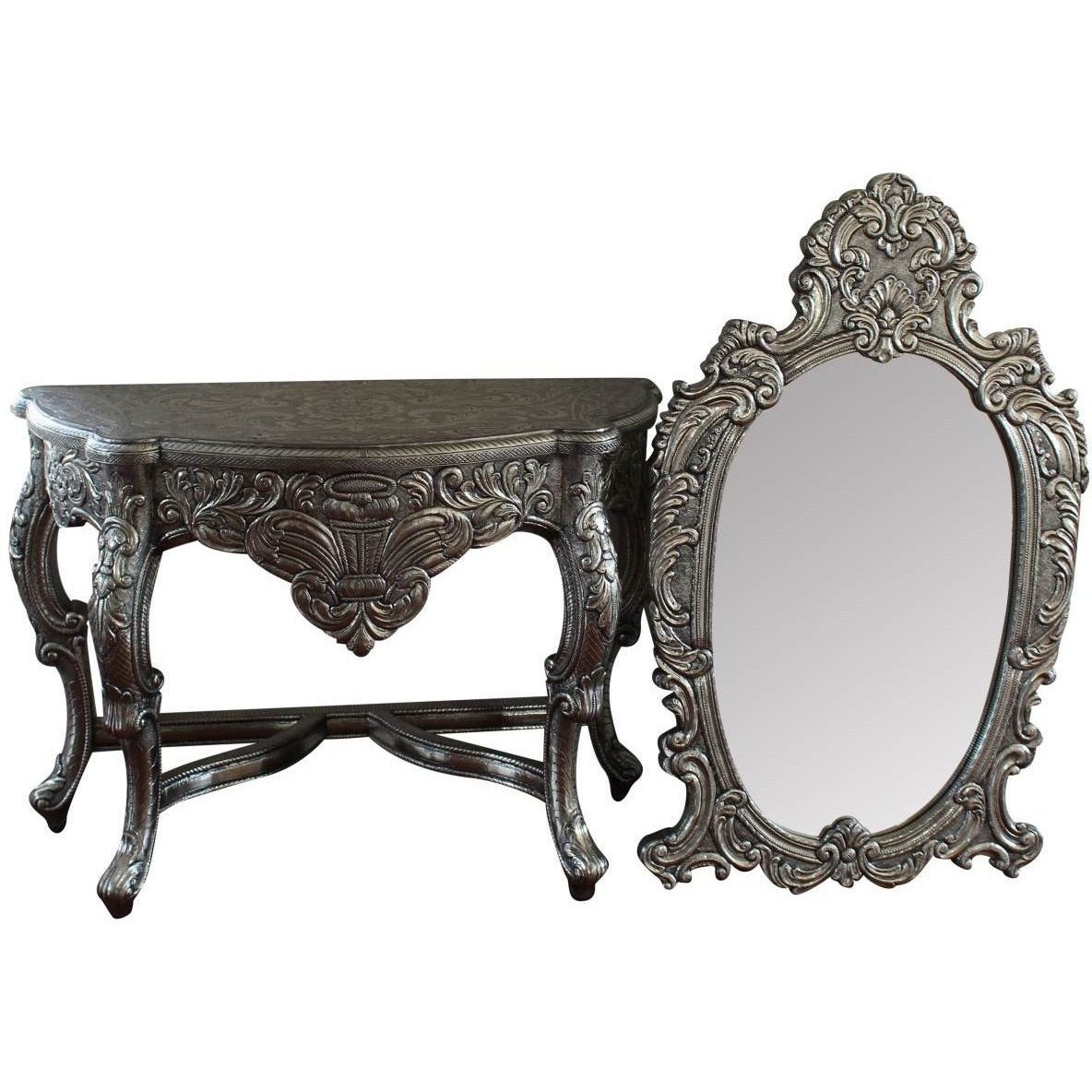 Blackened Silver Royal  Dressing Table  & Mirror set