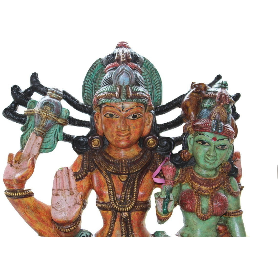 HINDU GOD SHIVA PARVATHI  BIG STATUE WOODEN HAND CARVED