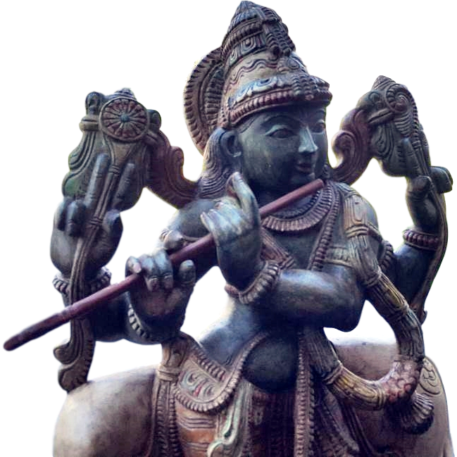Hindu God Krishna with Cow Wooden Big Statue