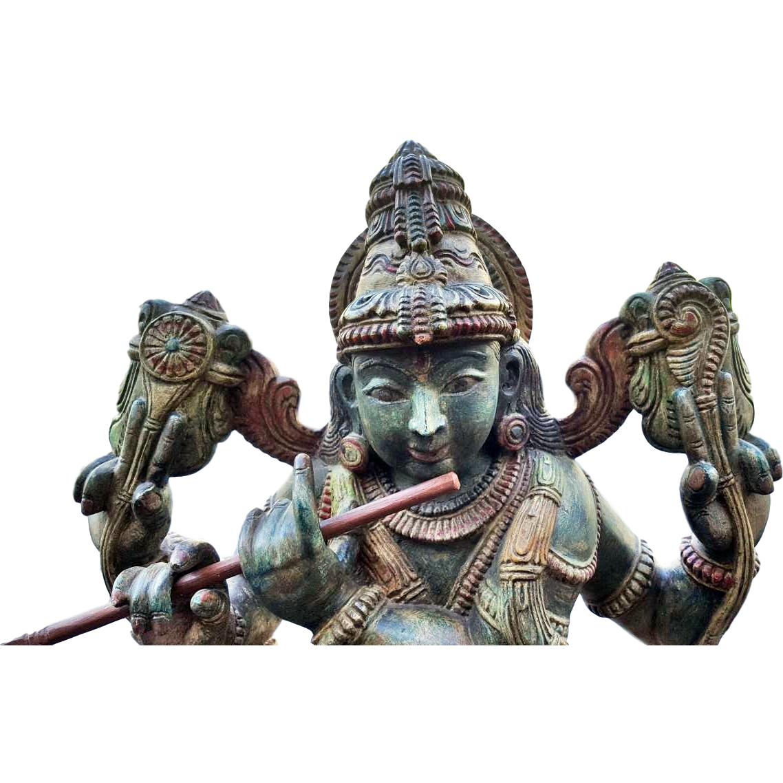 Hindu God Krishna with Cow Wooden Big Statue
