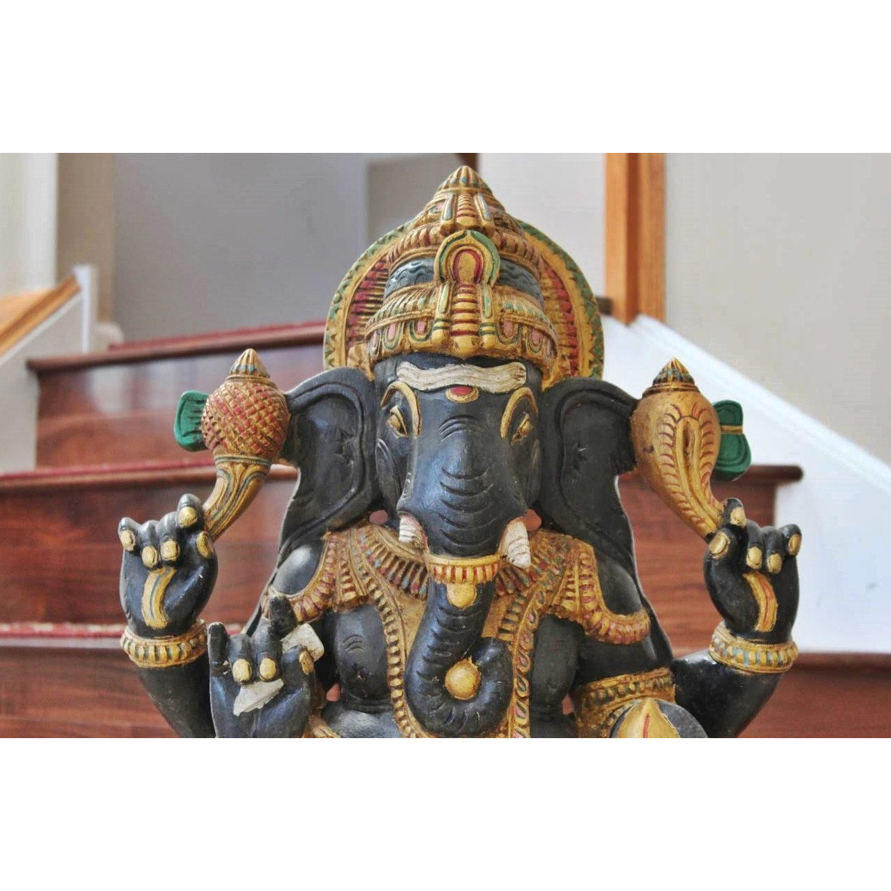 Hindu God Ganesha Hand Painted Wooden Big Statue