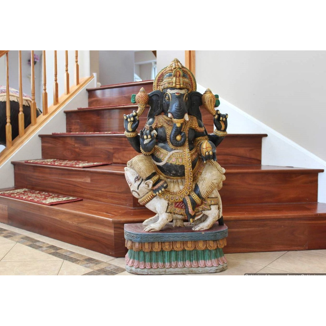 Hindu God Ganesha Hand Painted Wooden Big Statue