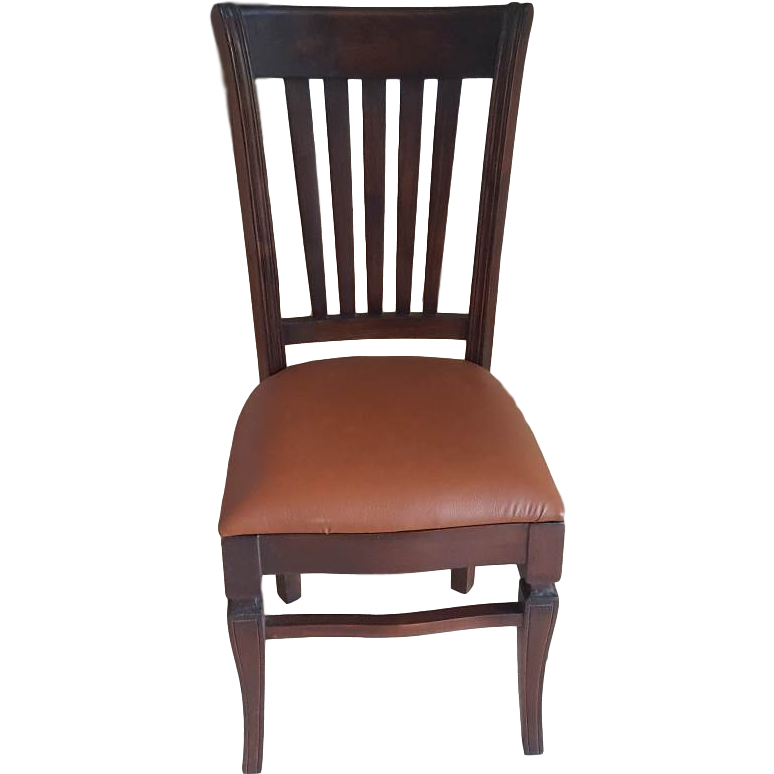 Hand Carved Teak Wood Leather Dining Chairs - Set of 6