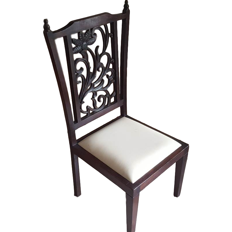 Teak Wood Carved Back Dining Chairs - Set of 6