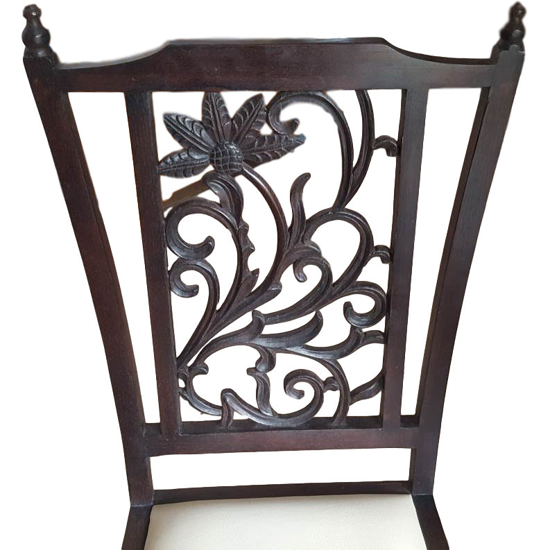 Teak Wood Carved Back Dining Chairs - Set of 6