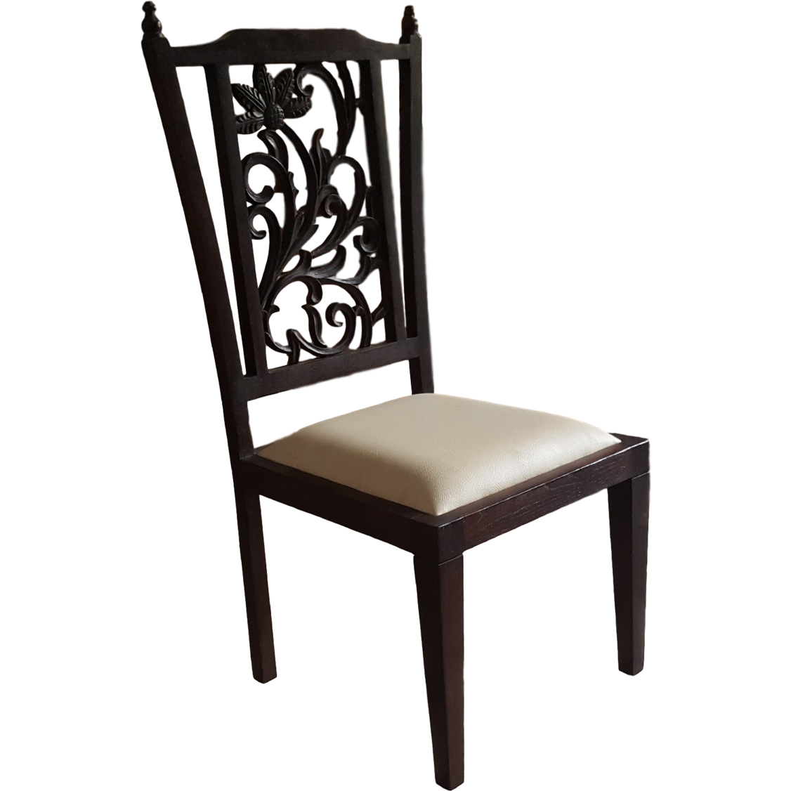 Teak Wood Carved Back Dining Chairs - Set of 6