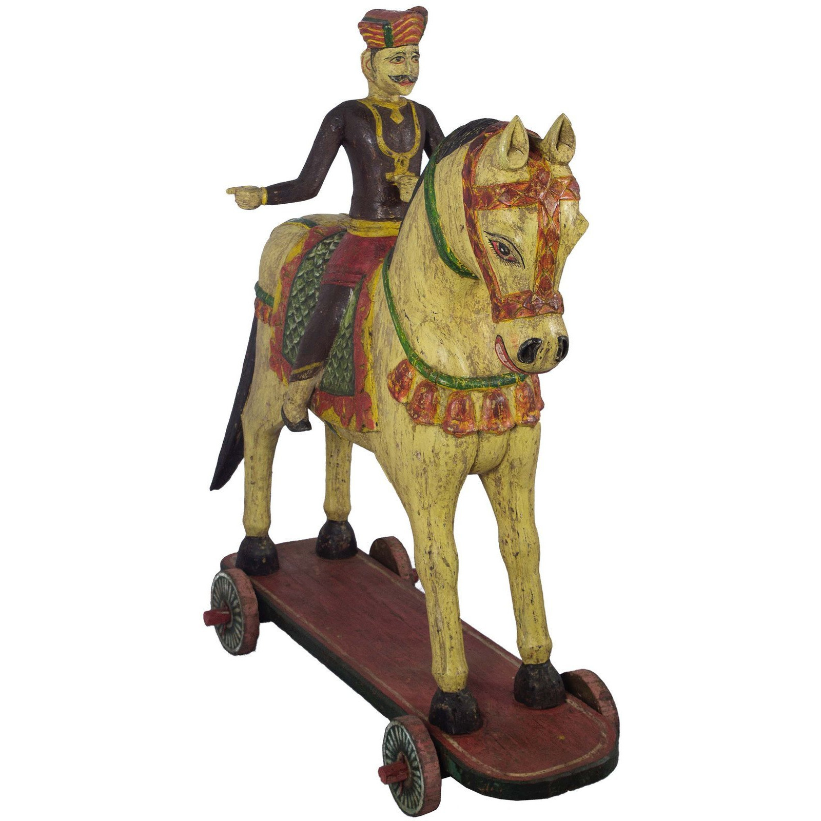 Handmade Wooden Fighter Horse With Rider  4ft