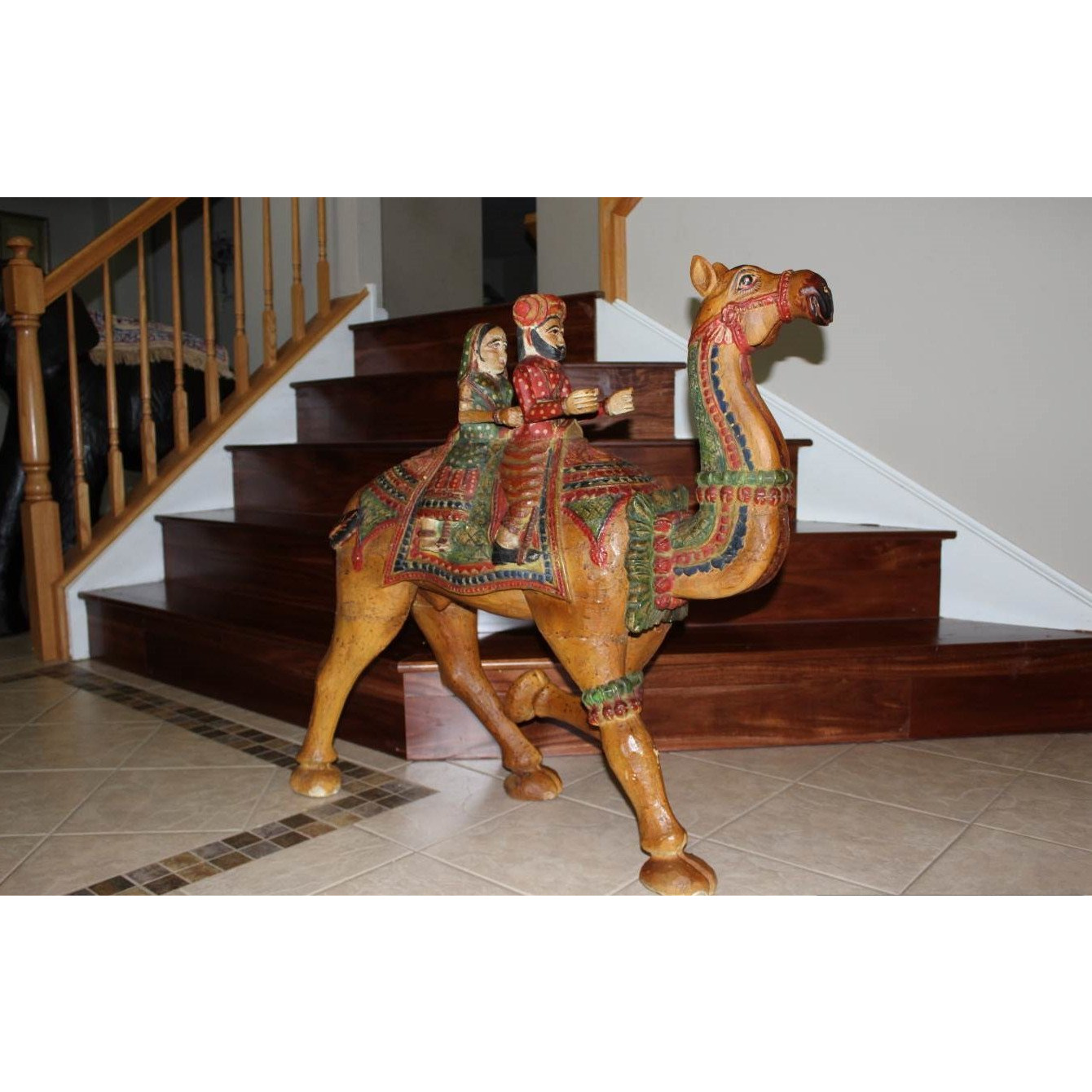 Wooden Carved Hand Painted Dhola Maru - Big Camel with Riders