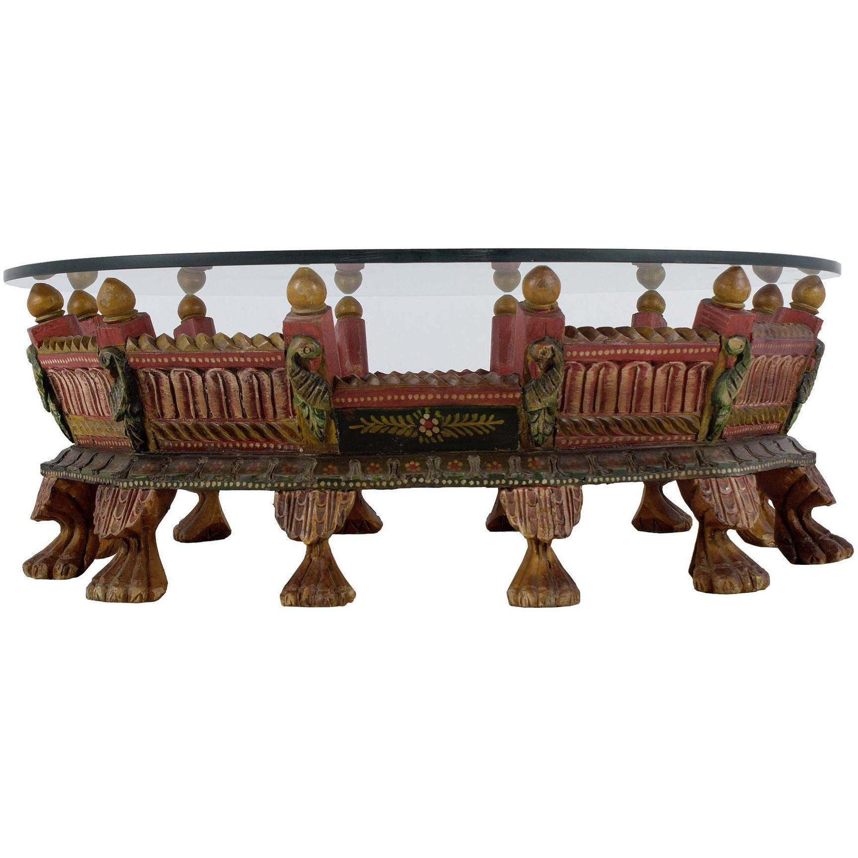 Handmade Oval Palkhi Coffee Table - Hand painted Multicolor finish