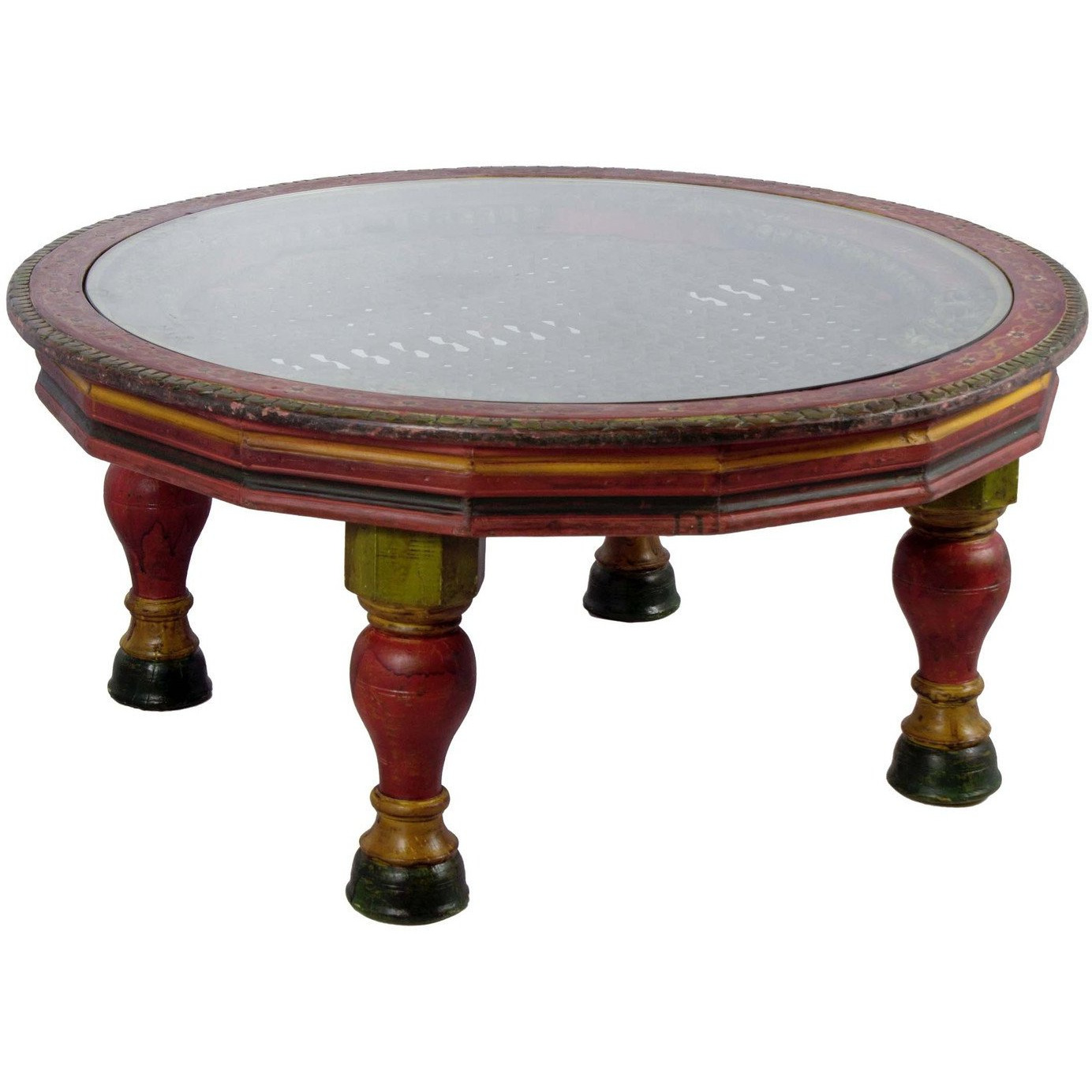Handmade Round coffee table with Hand riveted iron grill top