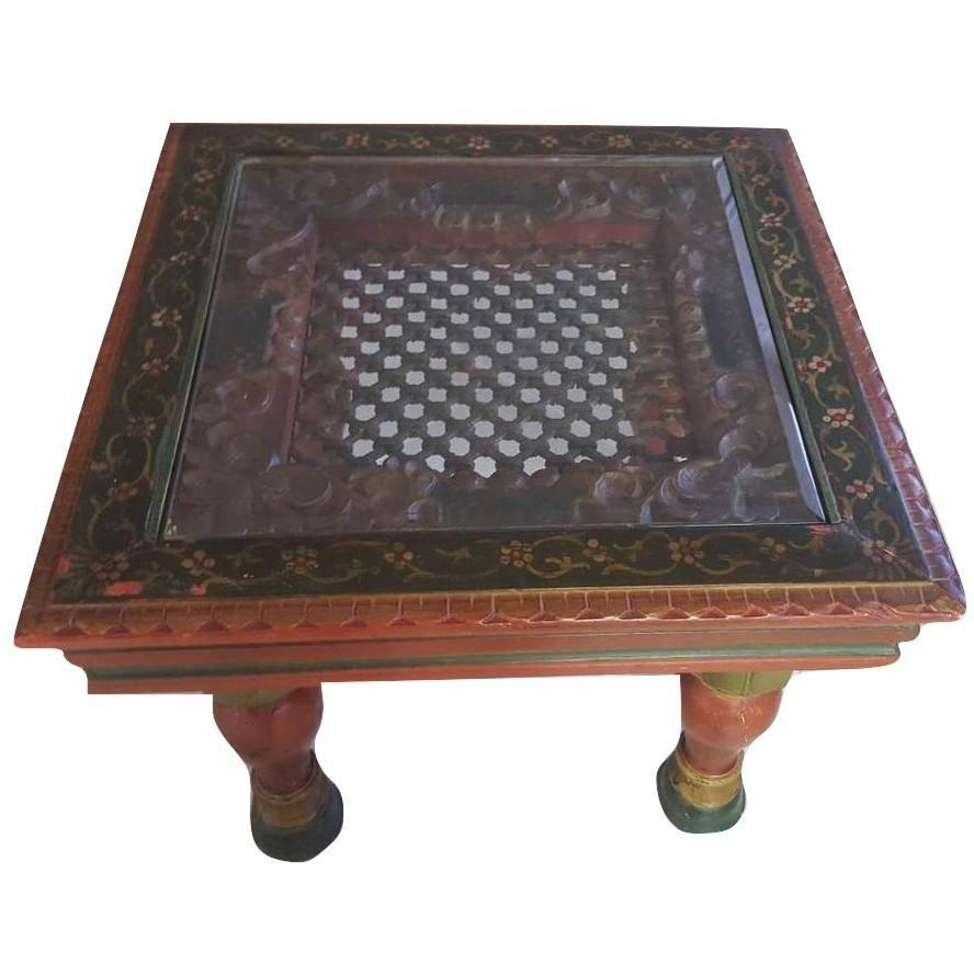 Handmade  Hand Painted Wooden Carved traditional Coffee Table