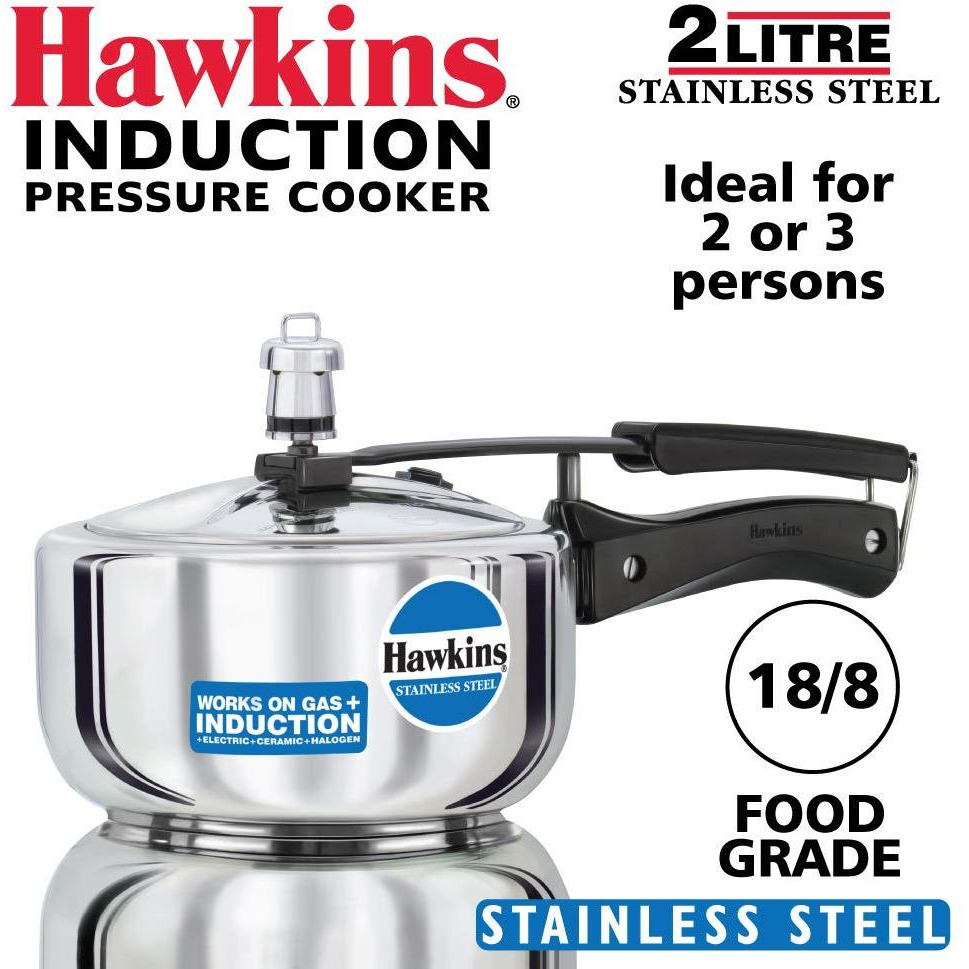 Hawkins Stainless Steel B25 Pressure cooker, 2 Litre, Silver