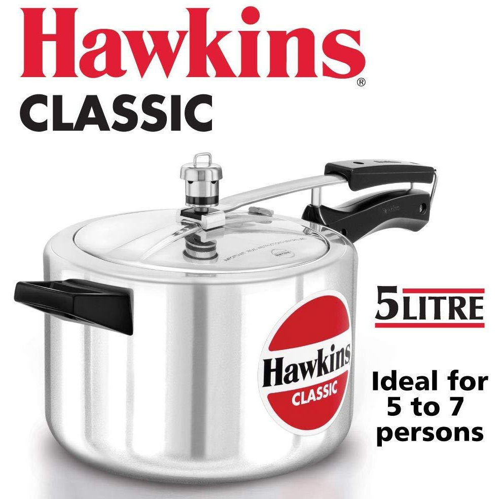 HAWKIN Classic CL50 5-Liter New Improved Aluminum Pressure Cooker, Small, Silver