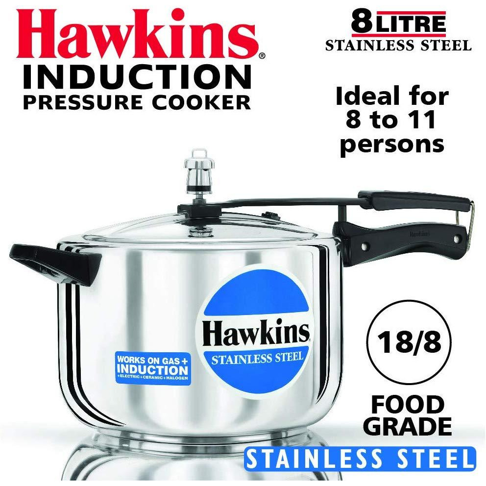 Hawkins Stainless Steel 8 Liter Pressure Cooker 8 Litre