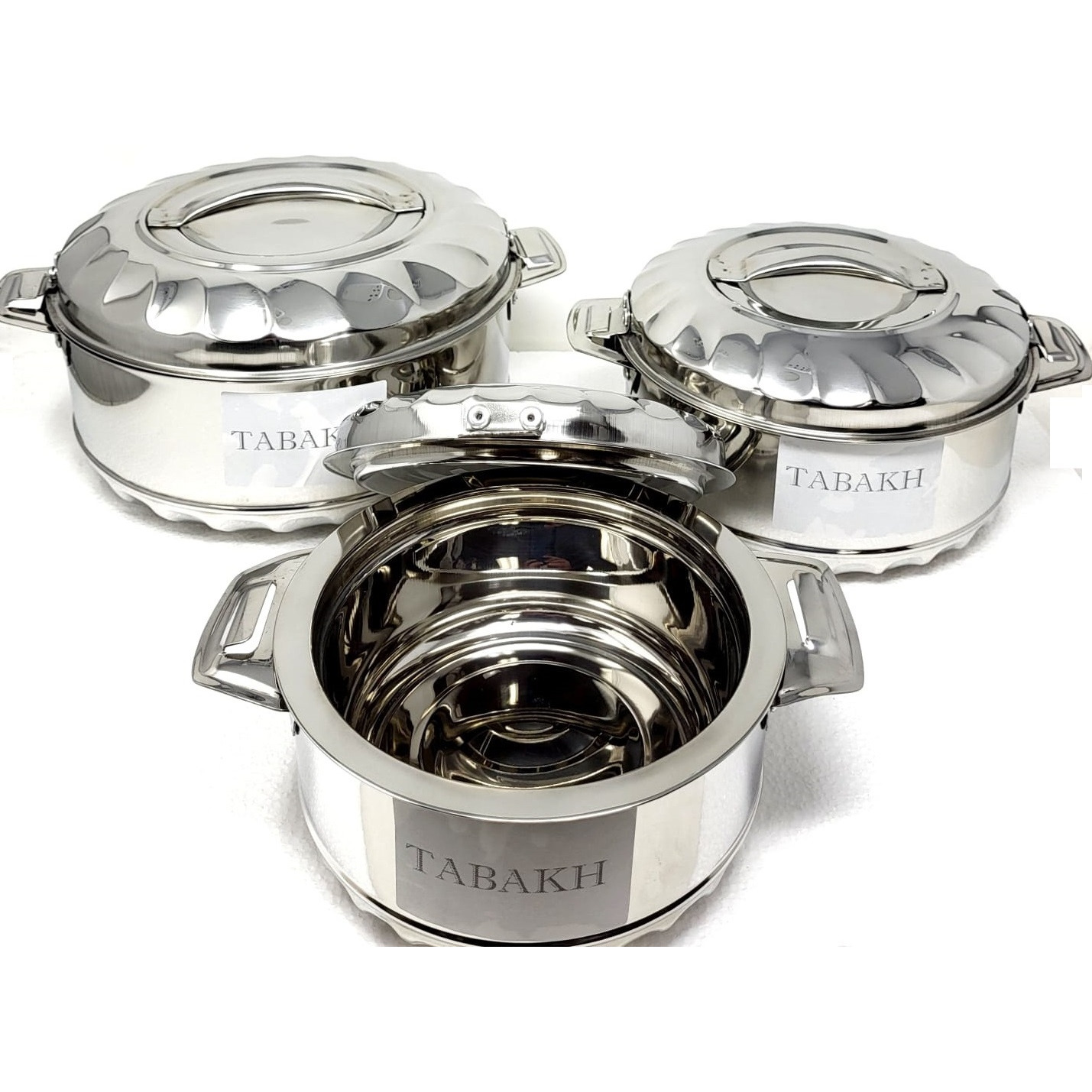 Tabakh Stainless Steel Cold Hot Pot Food Insulated Casserole Double Wall 3pc Set