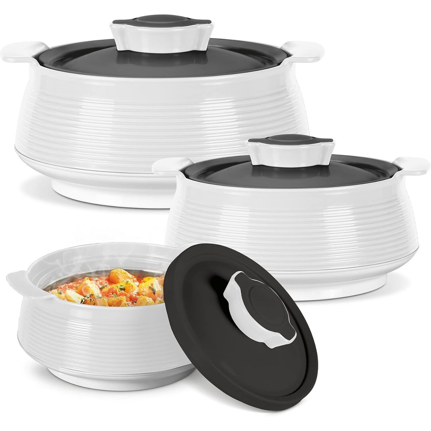 MILTON Casserole Venice 3 Pcs Set Hotpot (1000ml, 1500ml and 2000ml) White