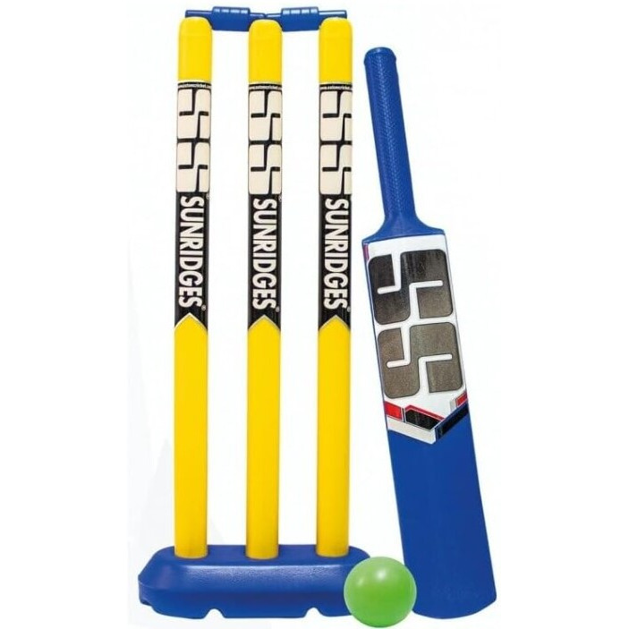 SS Junior Plastic Cricket Set, (1 Bat, 3 Wickets, 1 Wicket Base, 2 Bails, 1 Ball) for Kids Age 4-7 Yrs